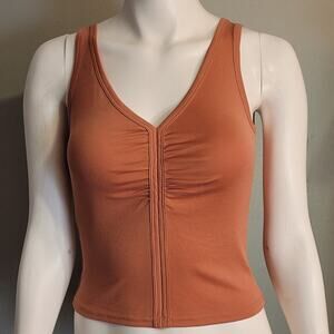 Ribbed Tank Top Mauve Orange V Neck Ruched Bodycon Fitted Y2K Minimalist Small